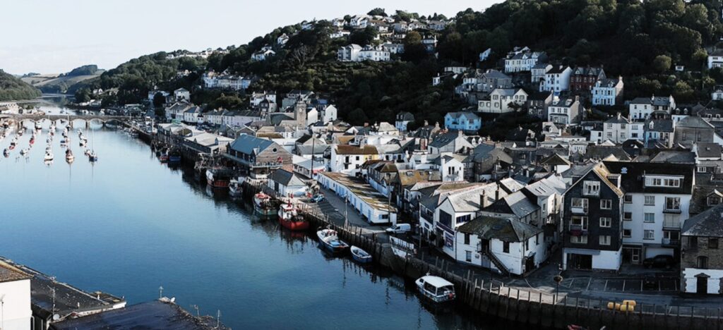 East Looe and Buller Quay ahead of the Looe Food Festival 2023. This is a beautiful view from the air of the Cornish town